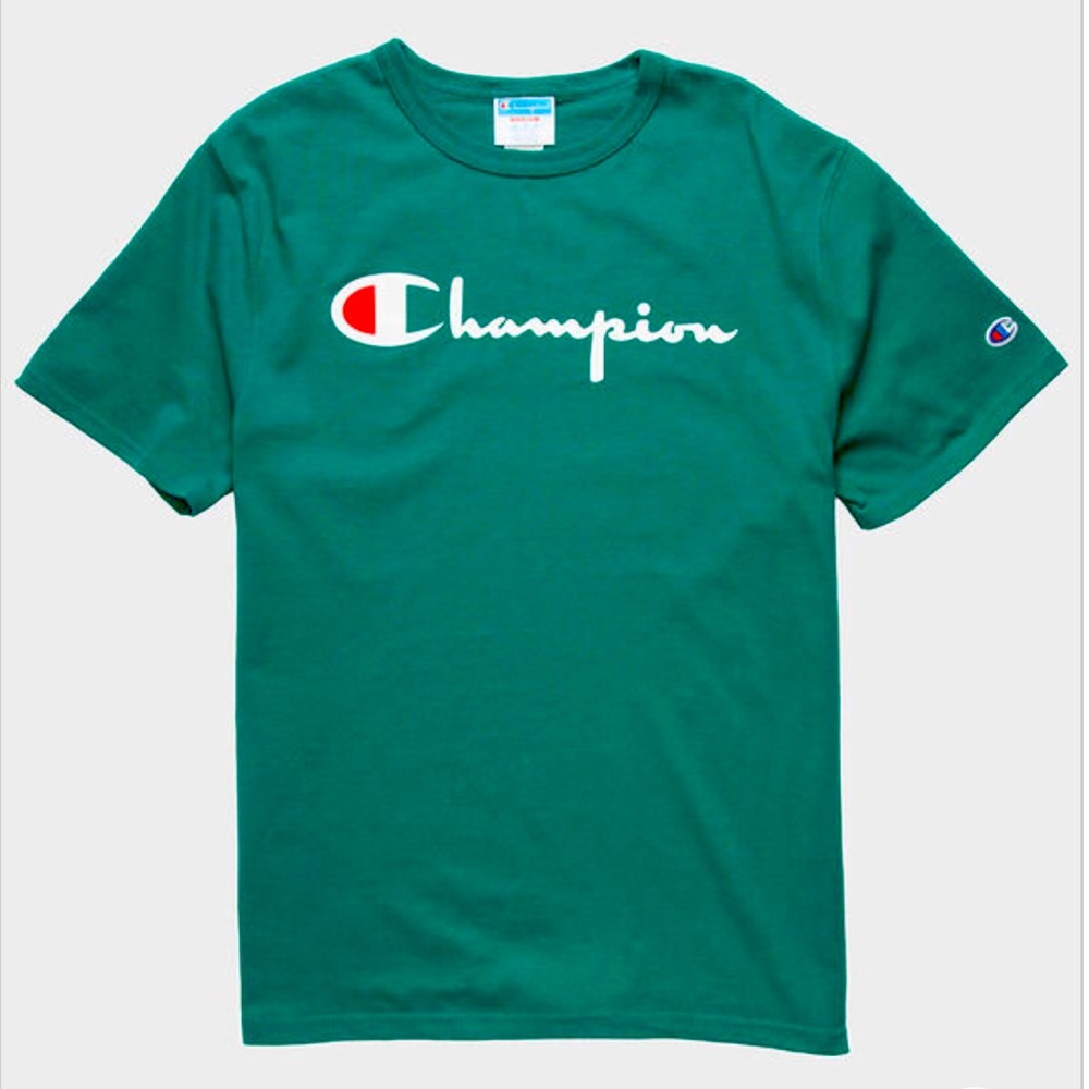 CHAMPION Script Mens Green T-Shirt